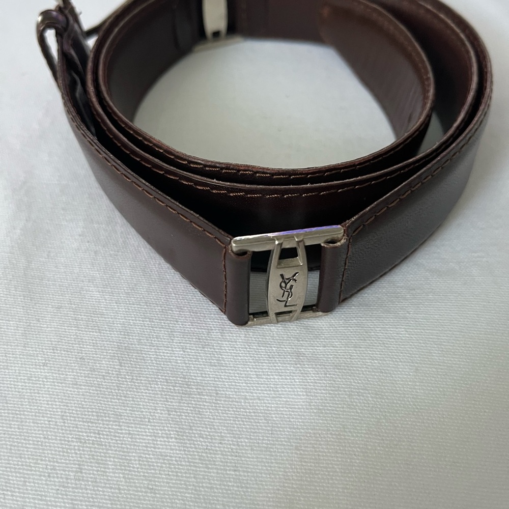 Yves Saint Laurent Brown Leather Men's Belt with Silver Hardware - Picture 5 of 7